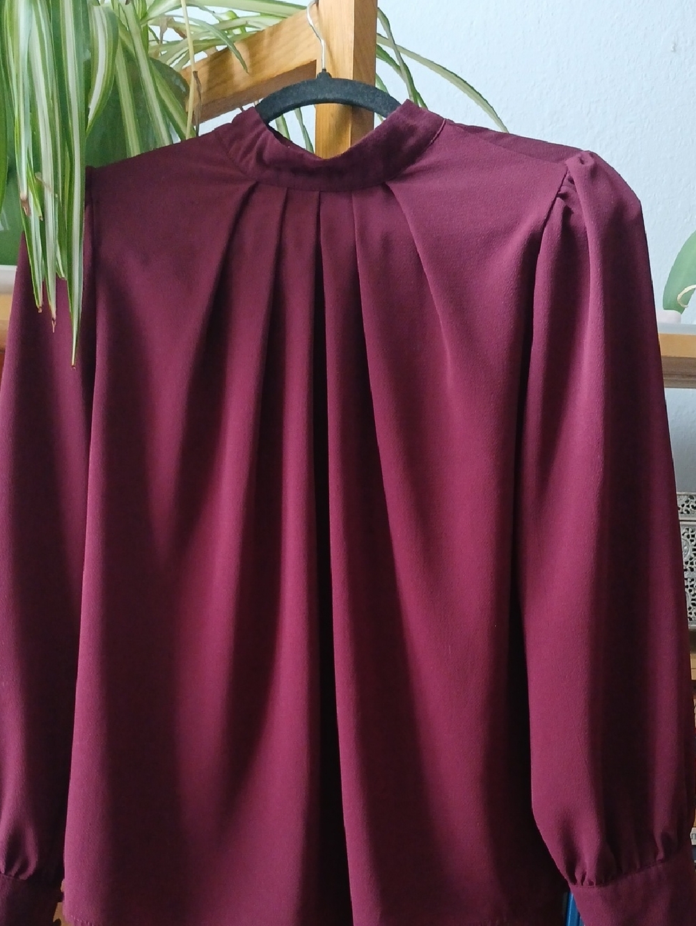 Elegant Wine Burgundy Long Sleeve Blouse